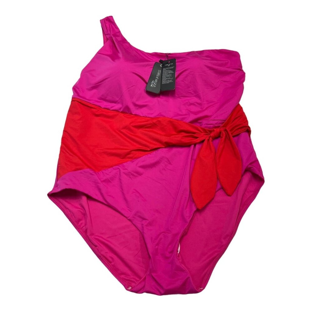 City Chic Swimsuit Hot Pink i One Shoulder One Piece Tie Waist Size 18 Resort